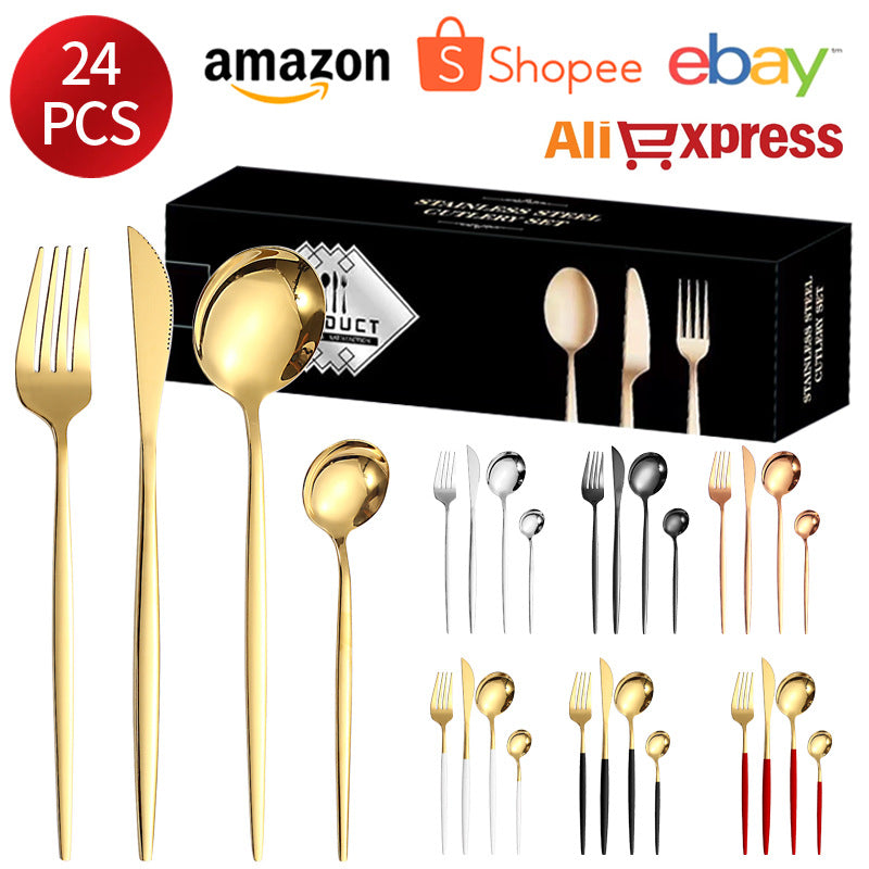 410Stainless Steel Cutlery Western Steak Knife Fork Spoon6People Serving Hotel Restaurant Portugal24Piece Suit