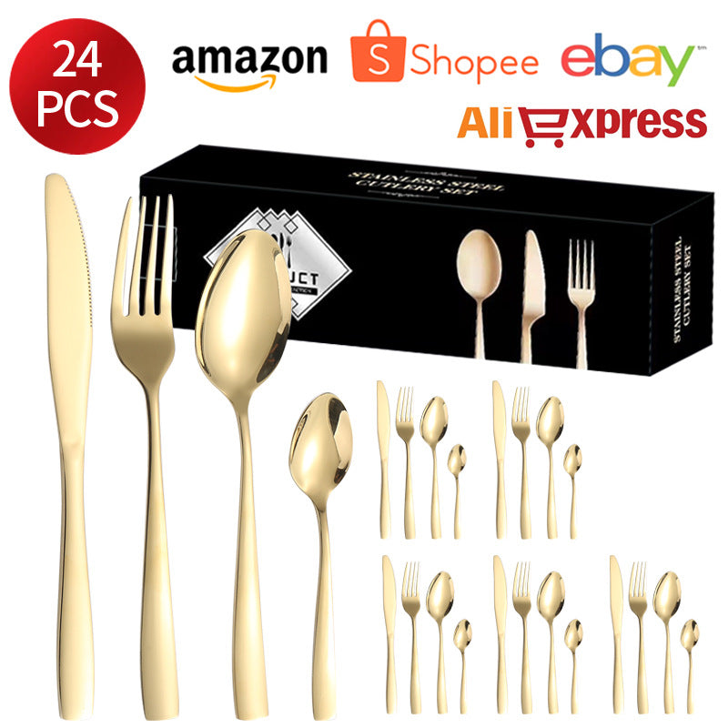 410Stainless Steel Tableware24Set of Hotel Western Dining Square Handle Steak Knife, Fork, Spoon, Tea Spoon - 图片 7
