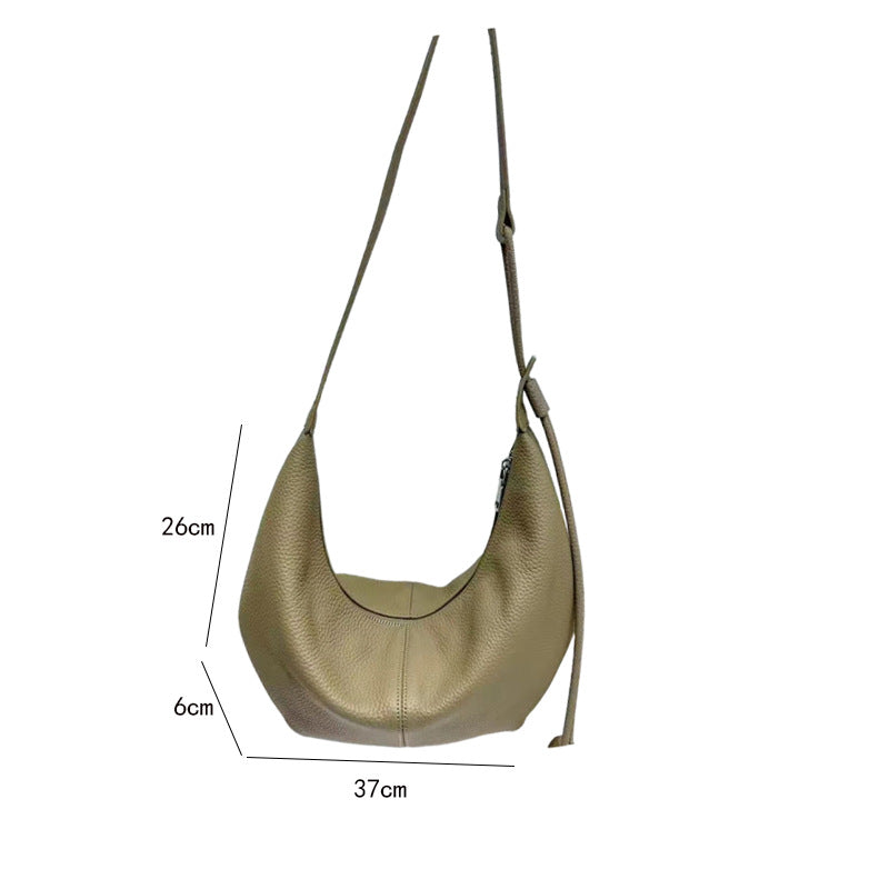 New Genuine Leather Underarm Bag Top Layer Cowhide Horn Dumpling Bag Simple Casual Versatile Single Shoulder Crossbody Bag - 图片 9