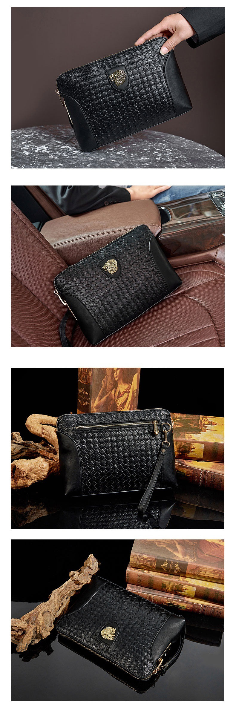 Fingerprint Lock Clutch Bag Large Capacity Business Men's Genuine Leather Handheld Luxury Woven Clutch Portable Fingerprint Unlock - 图片 9