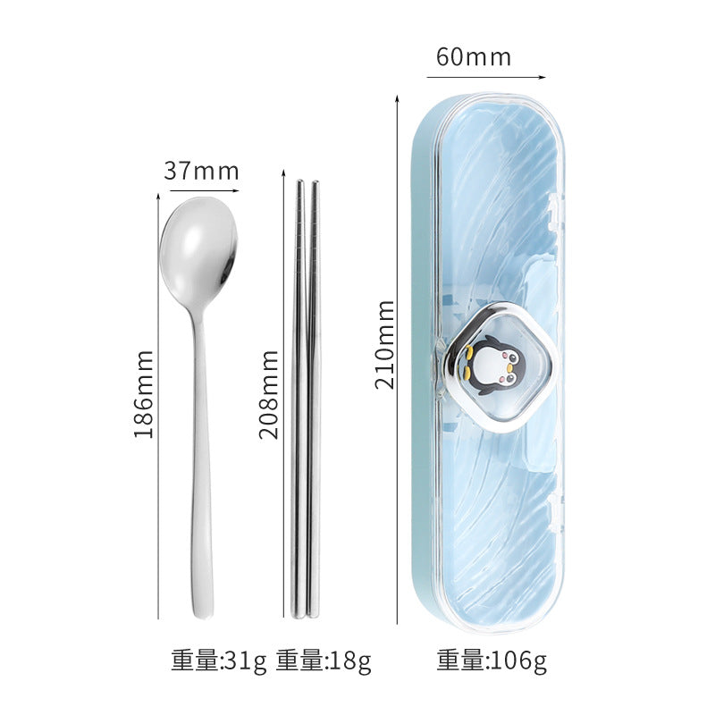 304Stainless Steel Tableware Student Cartoon Portable Tableware Set Work Outdoor Fork Spoon Chopsticks Three-piece Set - 图片 9
