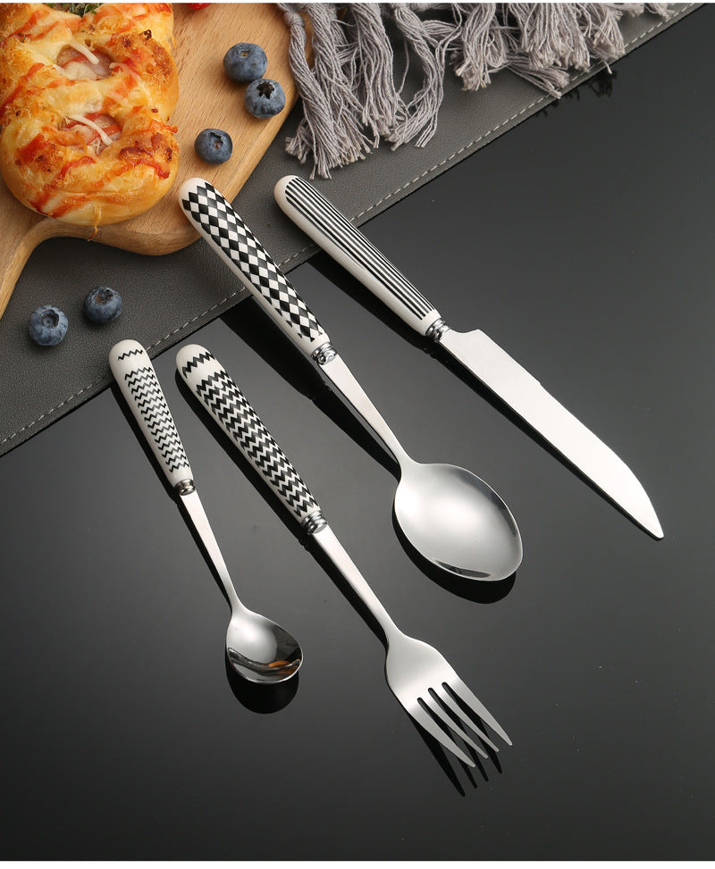 410Stainless Steel Cutlery Restaurant Creative Hepburn Style Ceramic Handle Knife Fork Spoon Tea Spoon Set Western Steak Knife Fork - 图片 23