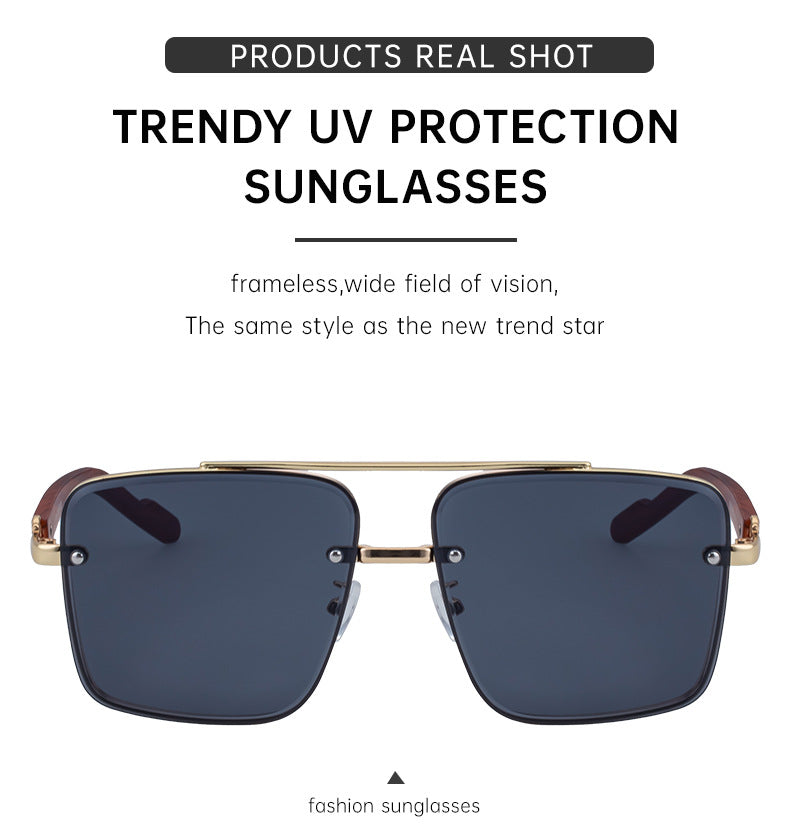 European and American Style Square Frame Cut Edge Sunglasses for Men with Imitation Wood Grain Temples, Men's Trendy Wholesale sunglass - 图片 35