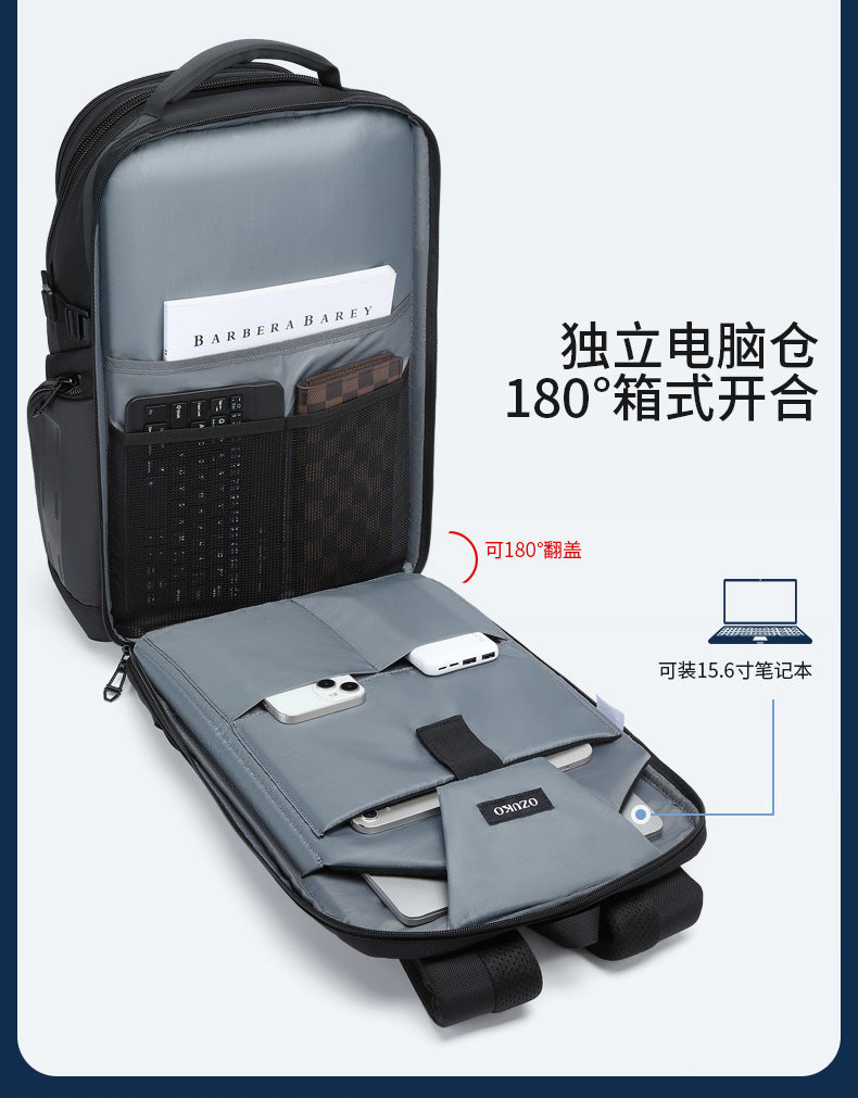 OZUKO Business Backpack Men's Computer Backpack Waterproof High-end Business Travel College Student Commuting School Bag - 图片 14