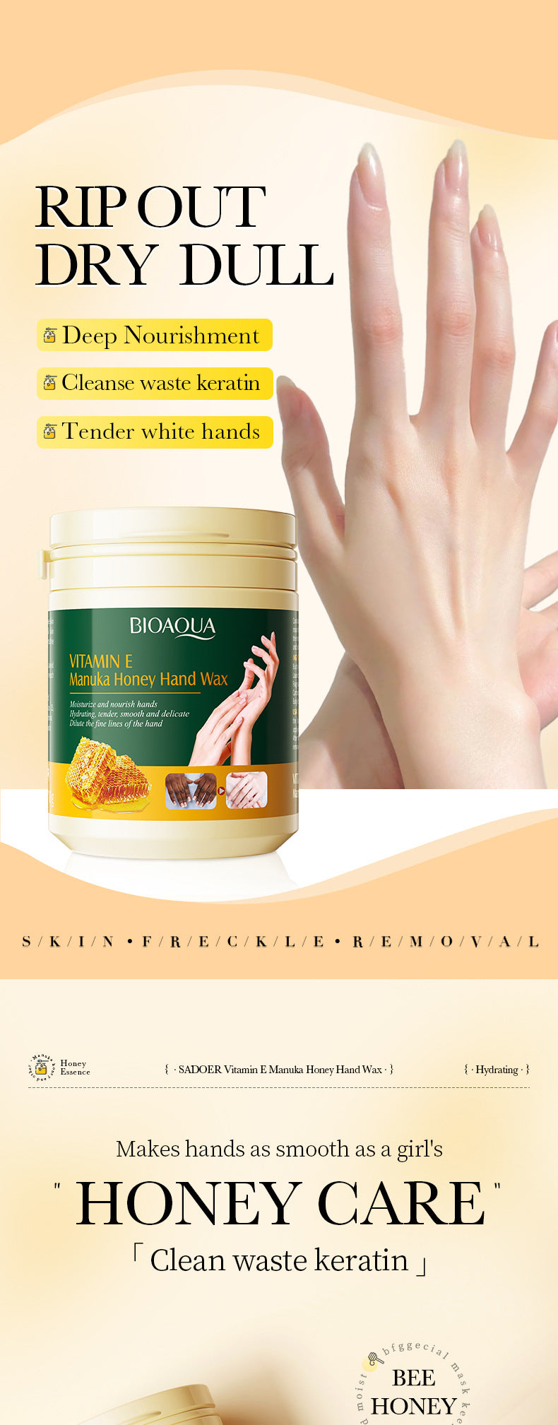 Honey Hand Wax170gBIOAOUA Vitamin E Moisturizing and Nourishing Hand Care Cross-Border Wholesale - 图片 6