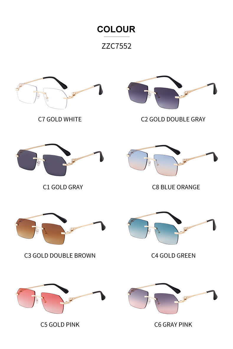 European and American Frameless Cut Edge Leopard Temple Sunglasses for Men Retro Square Frame Driving Sun Protection Sunglasses Wholesale Glasses - 图片 18