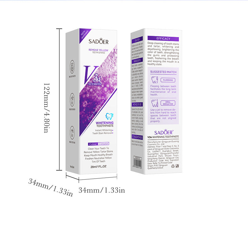 V34Whitening Toothpaste28ml SADOER Clean Teeth Clean Toothpaste Cross-Border Foreign Trade Wholesale - 图片 16