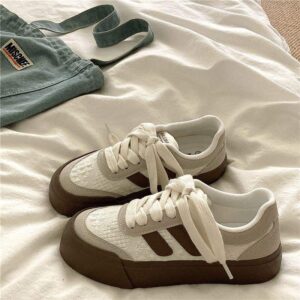 Casual Knitting~Sweet Niche Canvas Shoes for Women, Breathable and Versatile for Spring INS Casual Thick-Soled White Sneakers Trendy