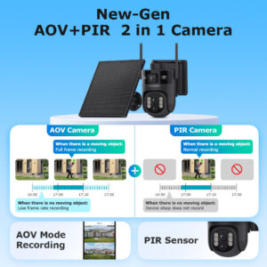 New Product aov Solar-powered Camera6MP High-definition full-color binocular camera with low power consumption for all-day recording