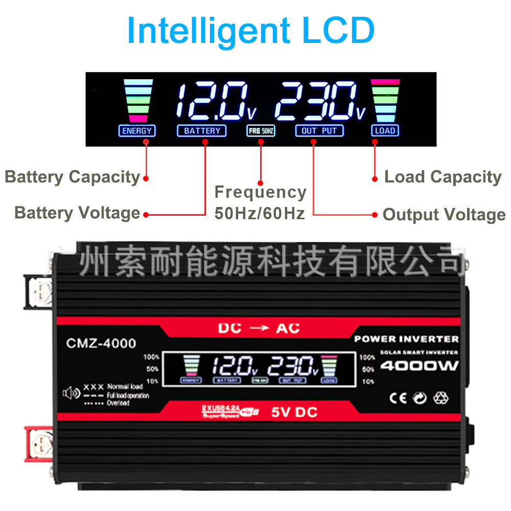 Supreme Car Inverter300W 12V Turn110V 220V Smart Color Screen Dual USB Mouth inverter - 图片 5