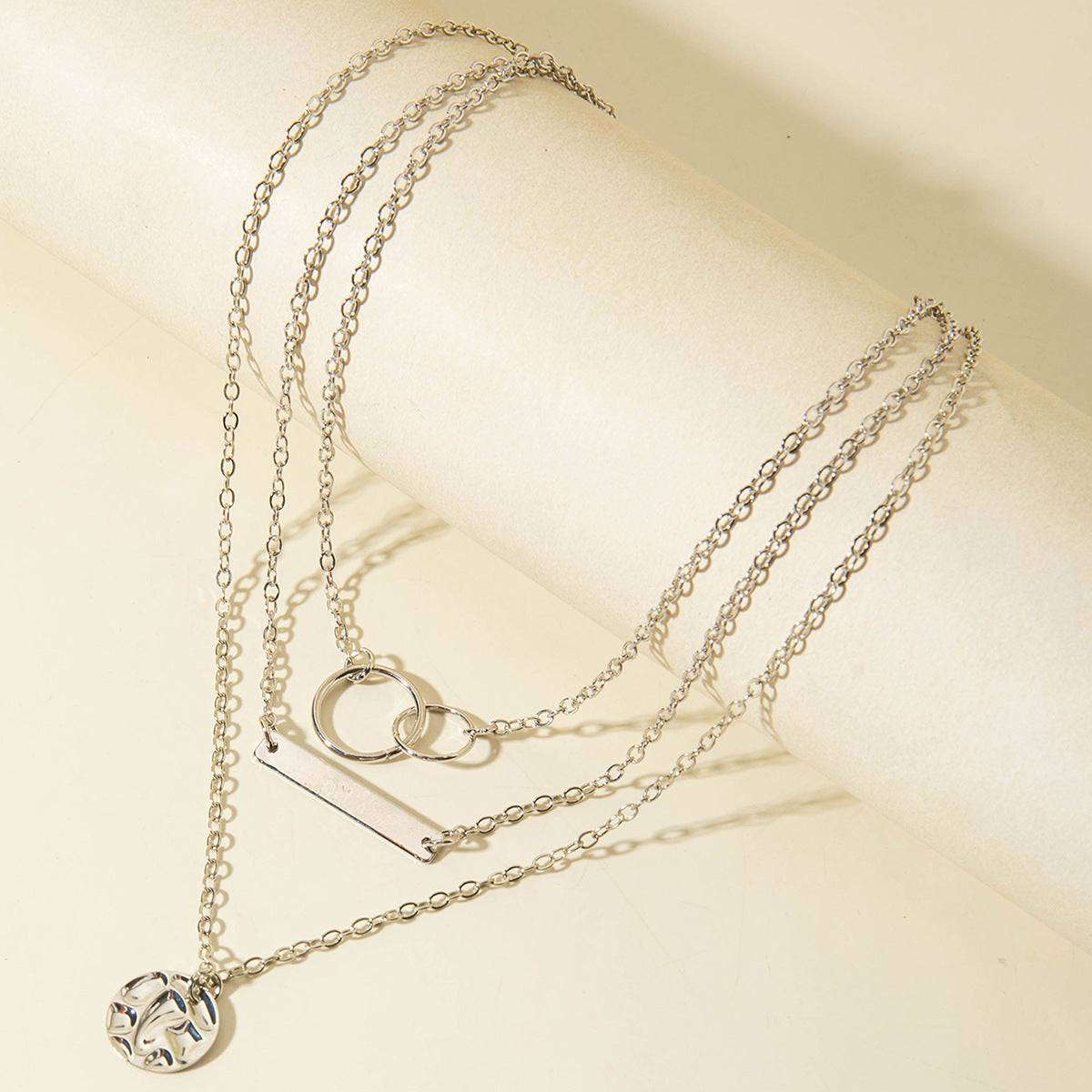 European and American Fashion Collarbone Chain Round Pendant Tassel Multi-layer Stacking Necklace Layered One-word Necklace3Set - 图片 24