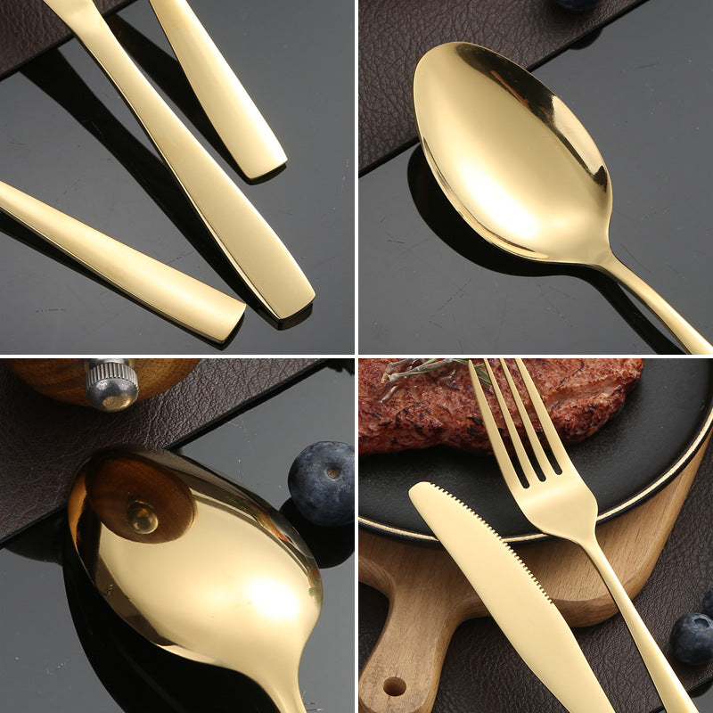 410Stainless Steel Cutlery Set Restaurant Square Handle Knife Fork Spoon24Set of Western Steak Knives and Forks - 图片 3