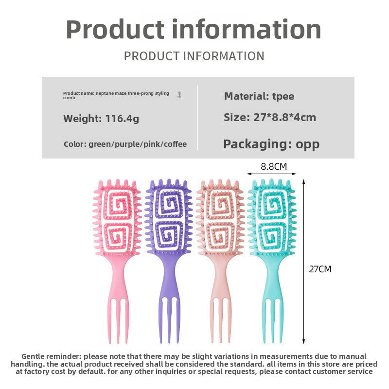 Bounce Curl Defining Styling Comb Smooth Hair Hollow Tail Three-Prong Scalp Cleaning Comb Sea King Curl Hair Styling Comb - 图片 26