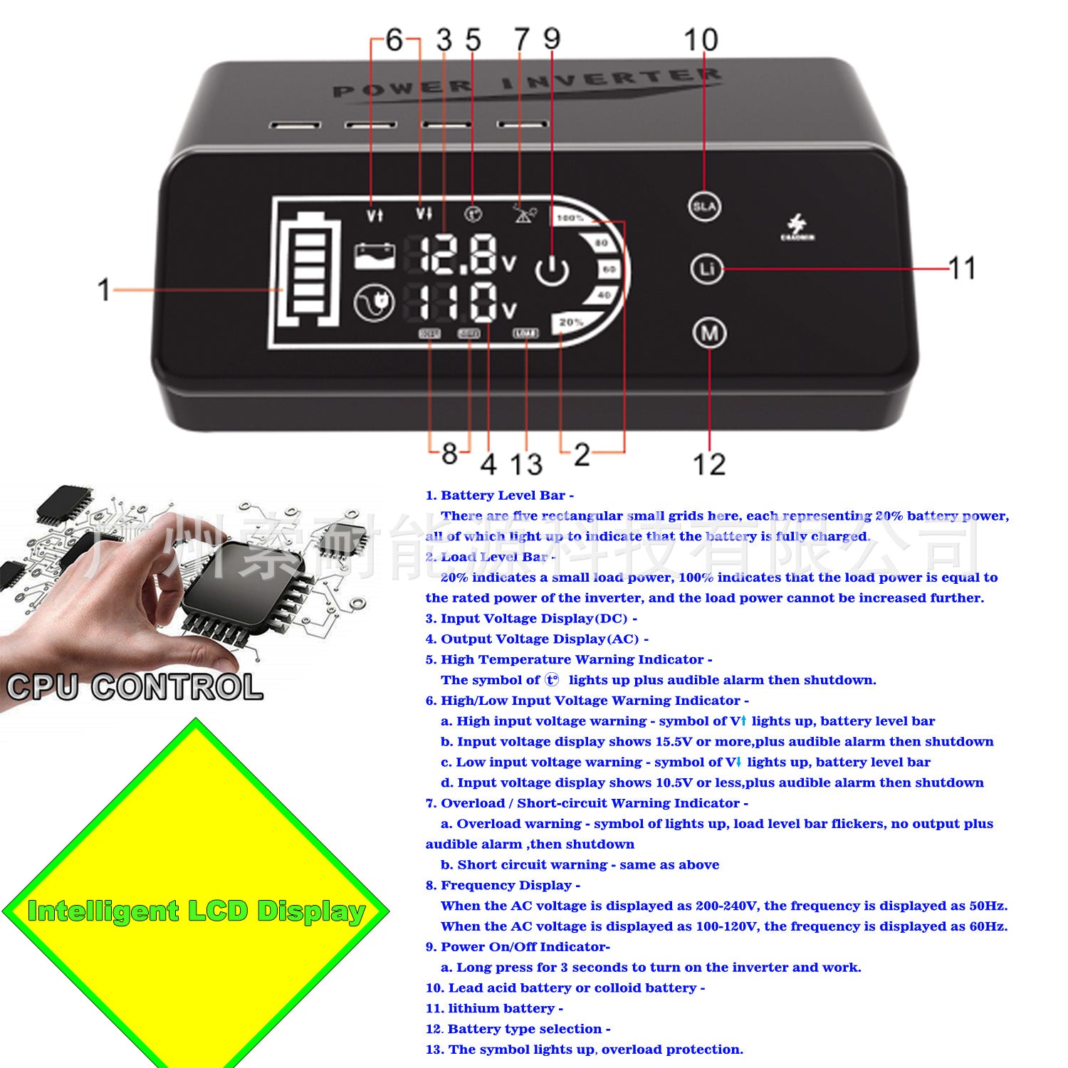Pure Sine Wave Inverter1000W 12V Turn110V Smart Touch Display Screen eBay Amazon New Product - 图片 8