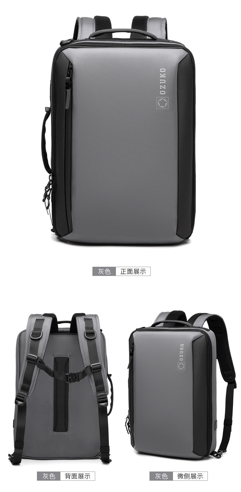 OZUKO Business Backpack Double Shoulder Laptop Bag for Men Lightweight Handheld College Student Commuting Waterproof Notebook Backpack - 图片 26