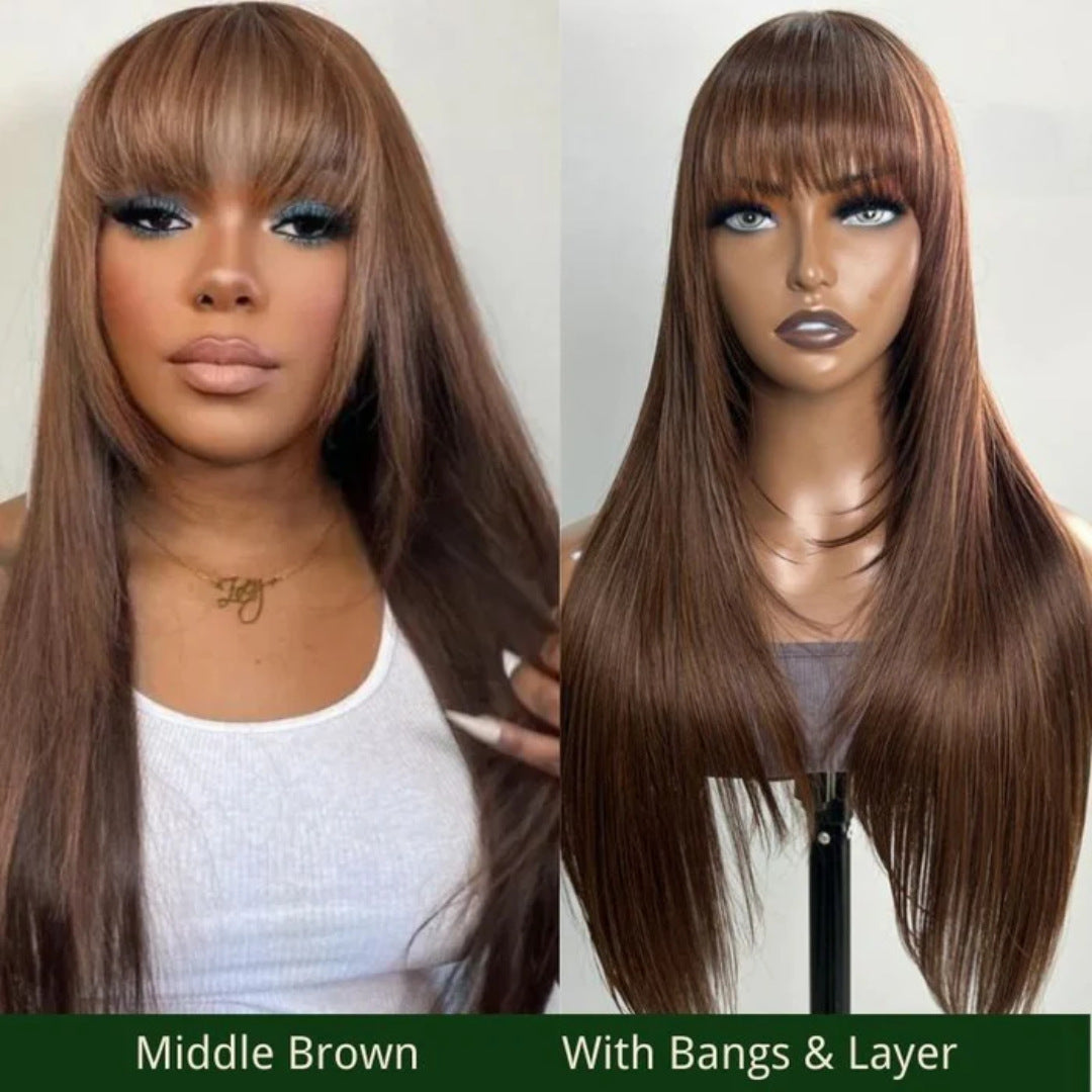 High temperature synthetic Straight Wigs with Bangs - 图片 4