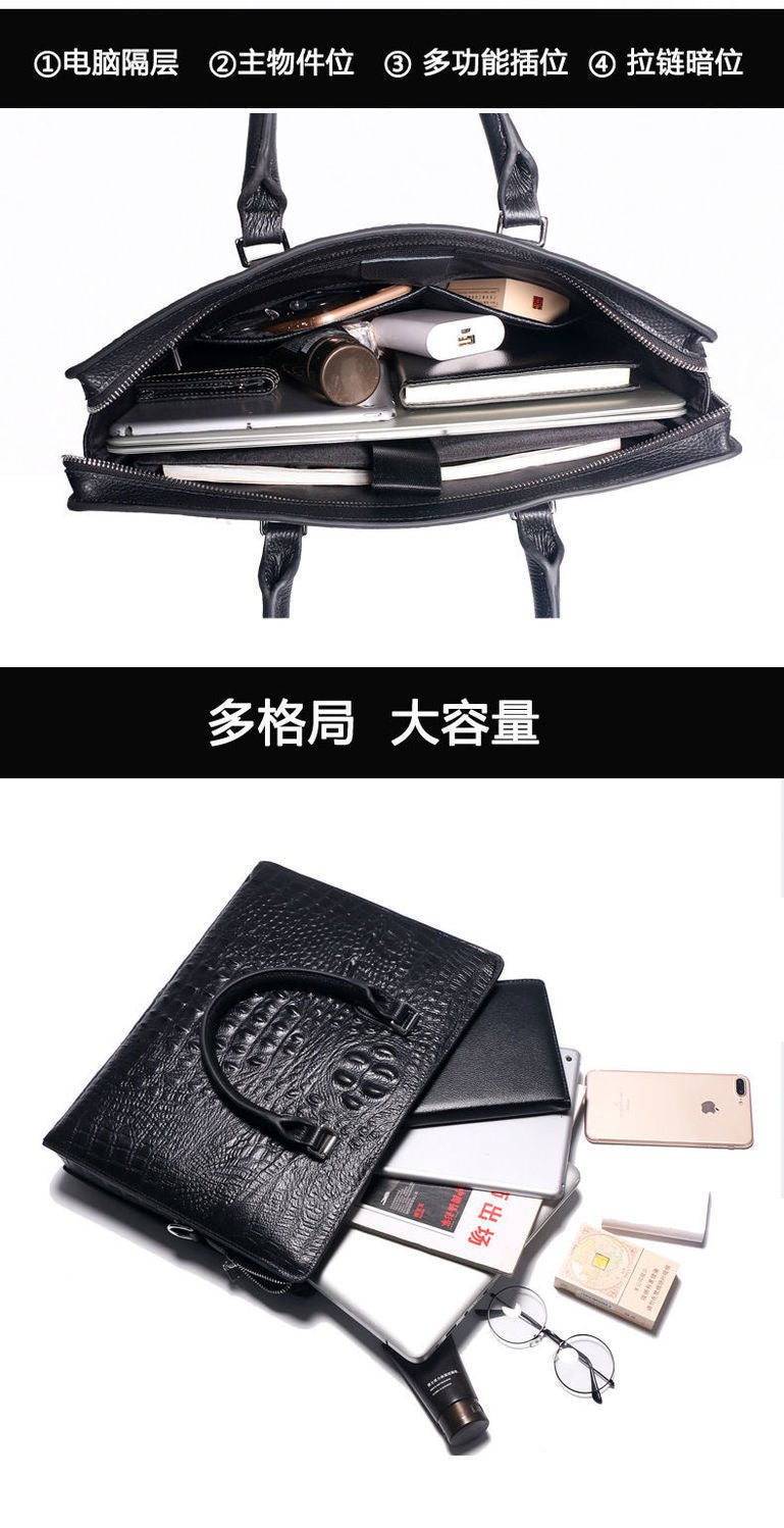 Fingerprint Unlock Bag Genuine Leather Business Commuting Large Capacity Men's Cowhide High-end Handheld Briefcase Anti-theft - 图片 20