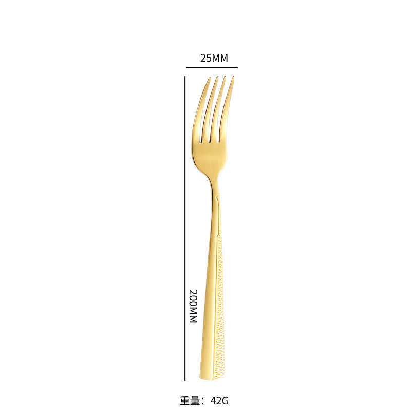410Stainless Steel Tableware Hotel Restaurant Sand Texture Knife Fork Spoon Tea Spoon24Set of gold Western Steak Knives and Forks - 图片 11