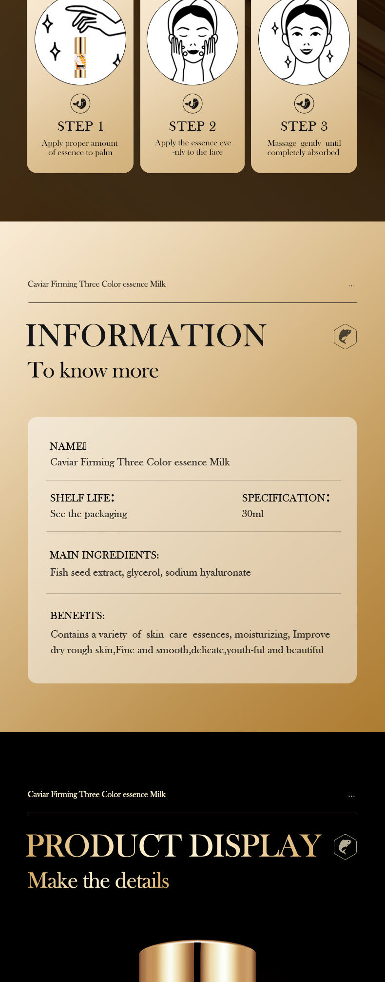 Caviar Essence Milk30mlSADOER Moisturizing and hydrating three-color lotion cross-border foreign trade wholesale - 图片 14