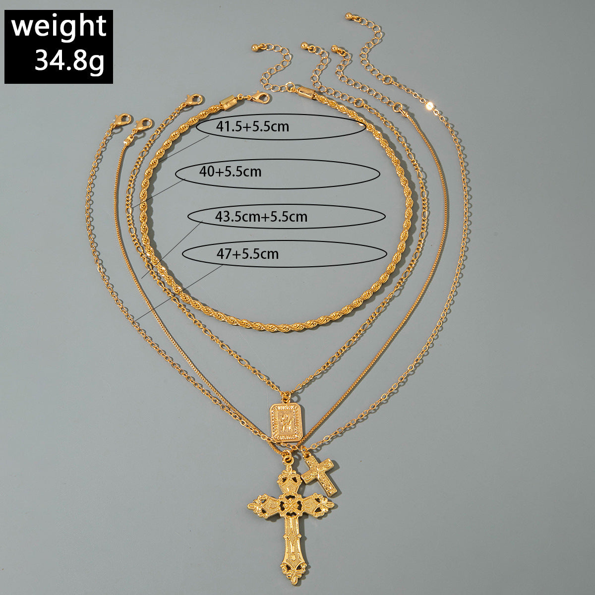 European and American Retro Hollow Diamond Cross Pendant Necklace Gothic Style Black Layered Wear Y Type Necklace - 图片 48