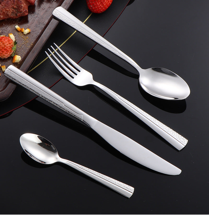 410Stainless Steel Tableware Hotel Restaurant Sand Texture Knife Fork Spoon Tea Spoon24Set of gold Western Steak Knives and Forks - 图片 30