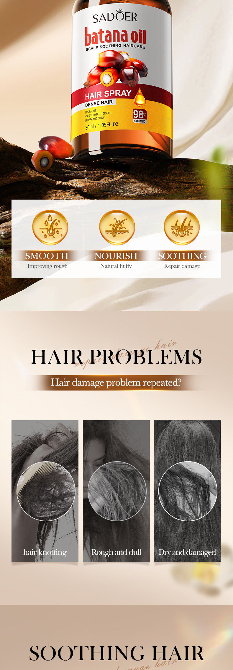 Batahana Hair Care Essential Oil Spray SADOER Soothing and Smooth Hair Conditioner Cross-Border Wholesale - 图片 8