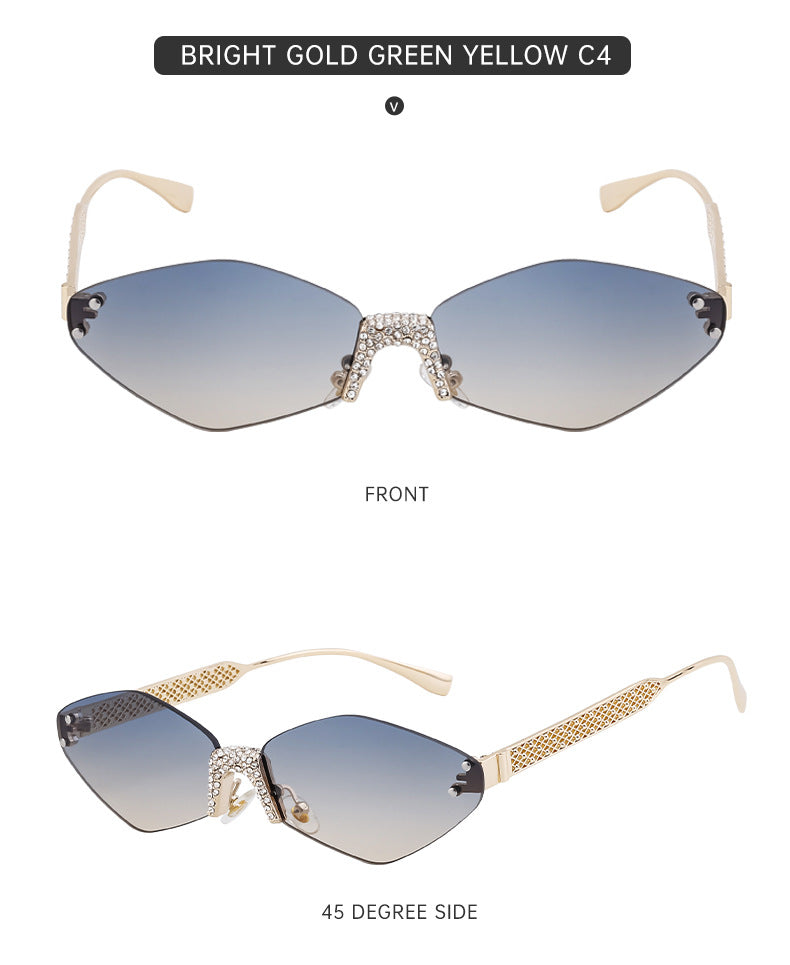 New Diamond Cut Edge Frameless Sunglasses for Women, Diamond-Studded Sunglasses, Sun Protection, Diamond-Shaped Frame Glasses for Women shades - 图片 26