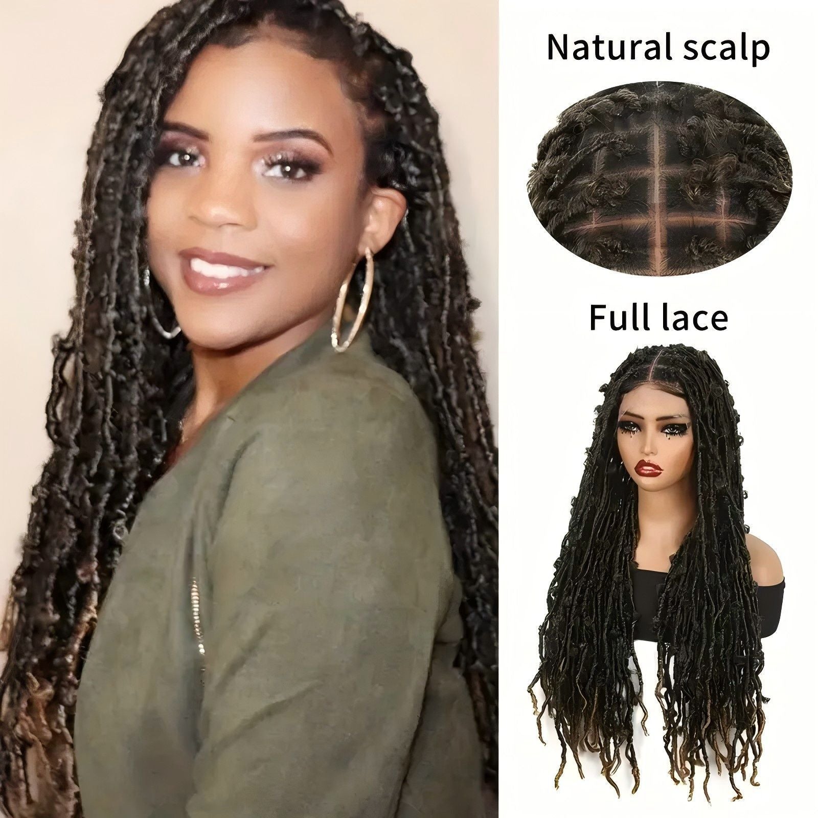 European and American Cross-Border Butterfly Curly Synthetic Full Lace Butterfly Curly Headband Butterfly Locs Full Lace Headpiece - 图片 14