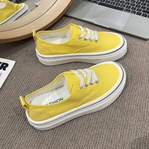 Black canvas shoes for female students Korean style new sneakers2025Spring Japanese Style Thick-Soled Casual Dopamine White Sneakers