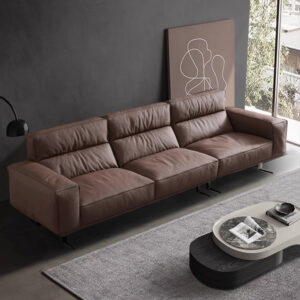 Source Factory Living Room Leather Sofa Italian Minimalist High Back Straight Row Genuine Leather Sofa Small Apartment High Leg Sofa Shipping and tax not included