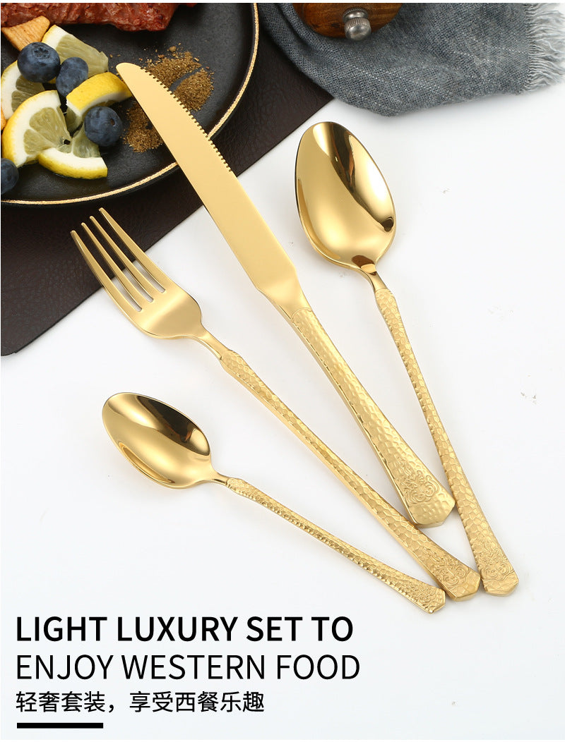 Stainless Steel Tableware Hotel Restaurant Crown Hammered Knife Fork Spoon24Set of Western Steak Knives and Forks - 图片 18