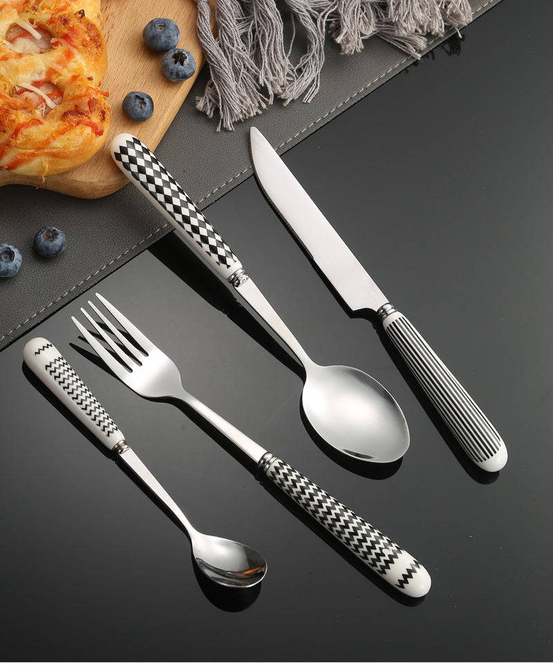 410Stainless Steel Cutlery Restaurant Creative Hepburn Style Ceramic Handle Knife Fork Spoon Tea Spoon Set Western Steak Knife Fork - 图片 22