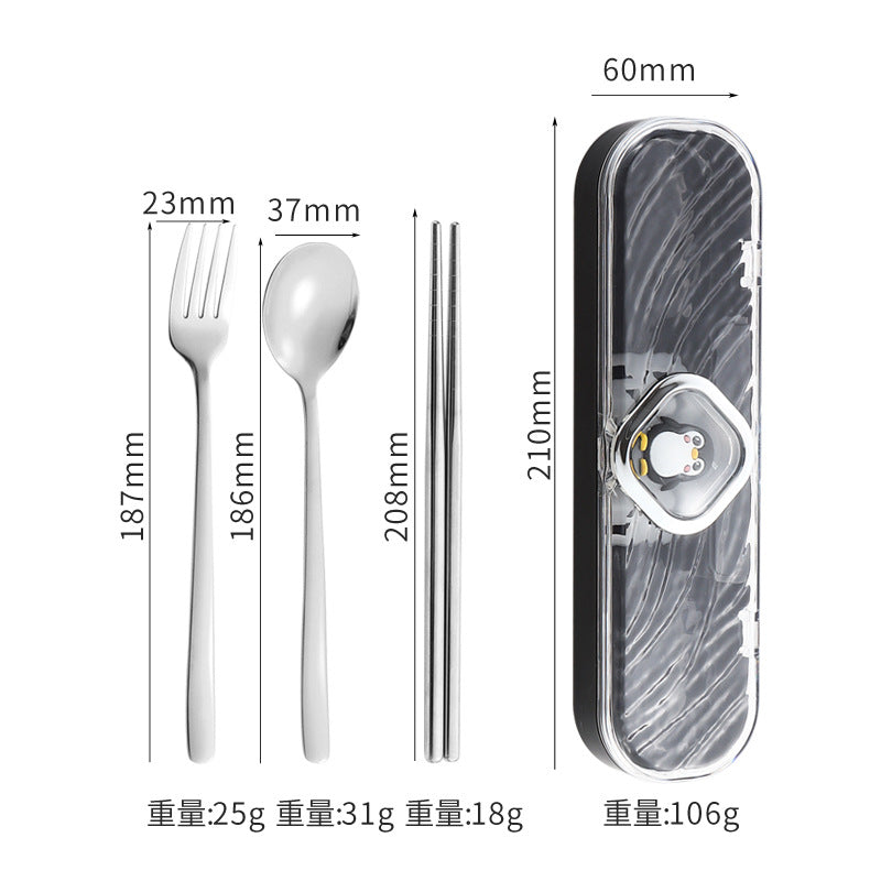 304Stainless Steel Tableware Student Cartoon Portable Tableware Set Work Outdoor Fork Spoon Chopsticks Three-piece Set - 图片 19