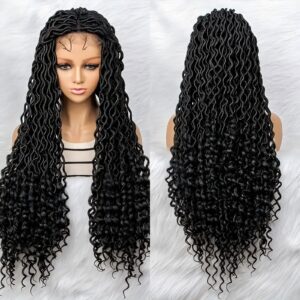 European and American African Full Lace Synthetic Fiber Curved Top and Bottom Hand-Crocheted Lace Headpiece Faux Locs Wig Full Lace Wig