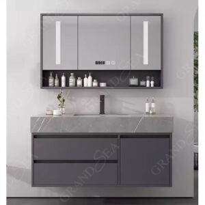 Bathroom Furniture Set Design Wall Hung Wooden Wholesale Price Modern Hotel Plywood Bathroom Vanities With Led Mirror Cabinet