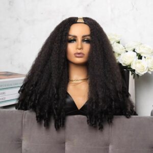 YAKI Straight Hair with Curly Ends Synthetic Wig V High-Temperature Fiber Wig with Hollow Top