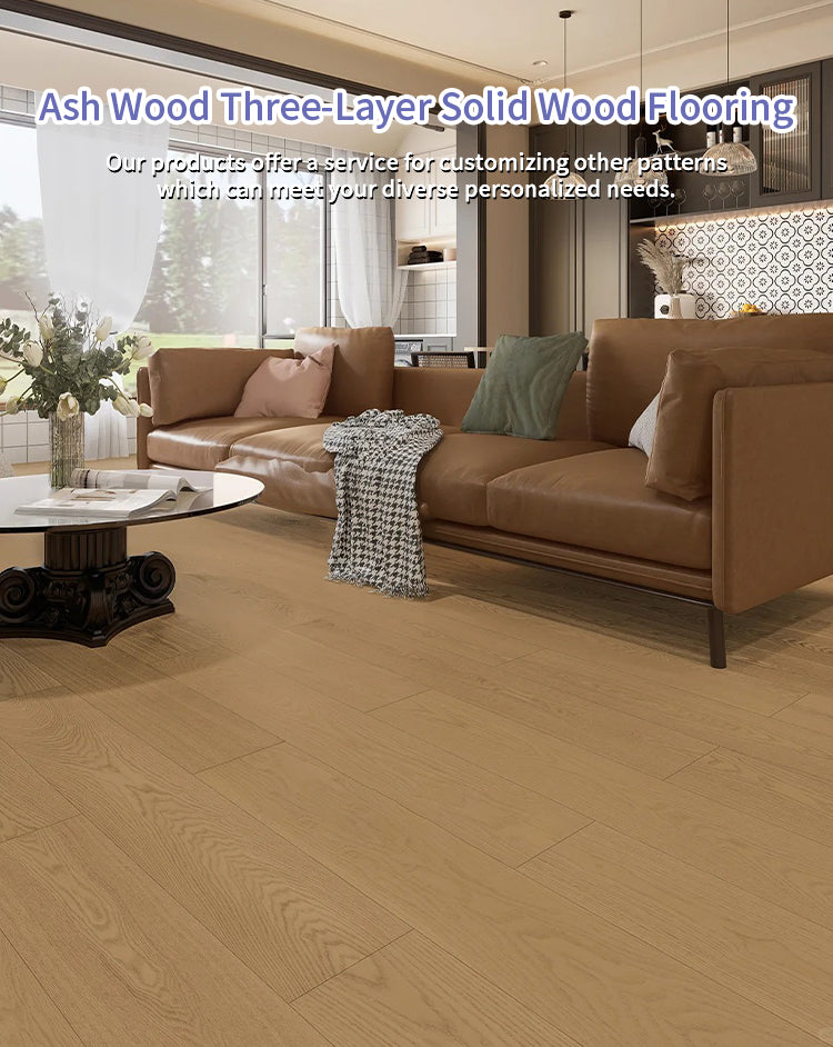 15mm Customizable Three-Layer Solid Ash Wood Flooring | Waterproof Anti-slip Natural Textured Surface for Outdoor Park Use - 图片 7