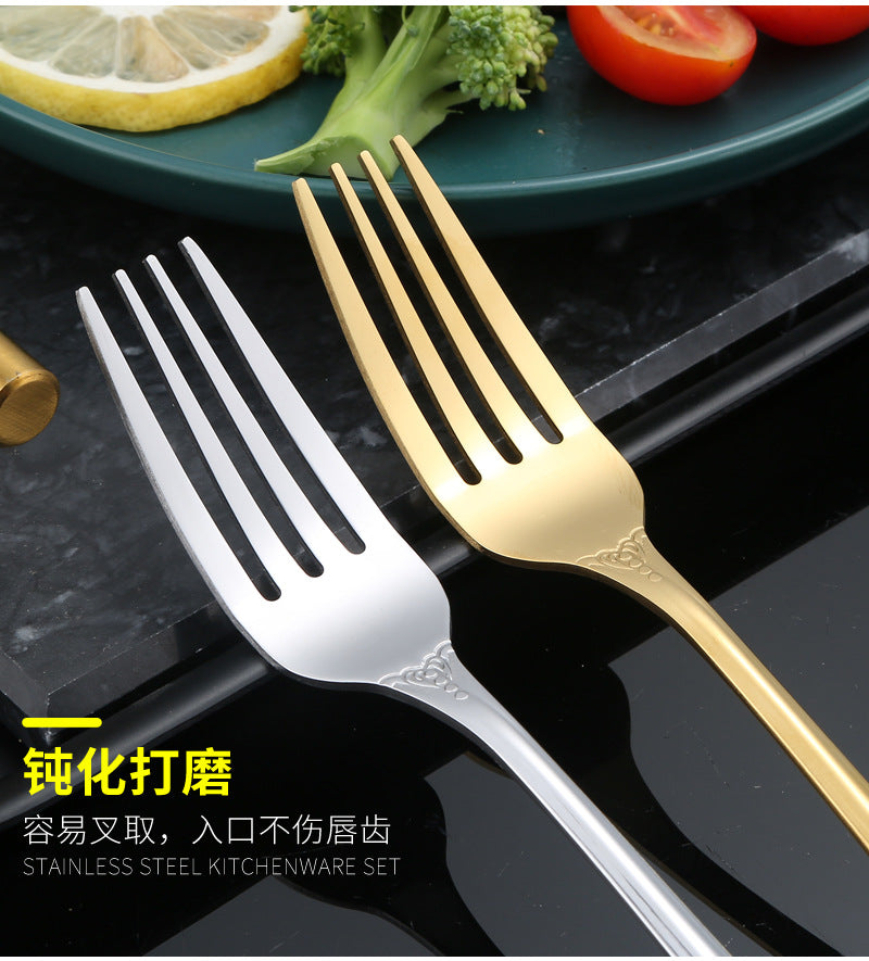Stainless Steel Cutlery Restaurant Royal Court Knife Fork Spoon Set Hotel Western Cuisine European Retro Relief Steak Knife Fork - 图片 41