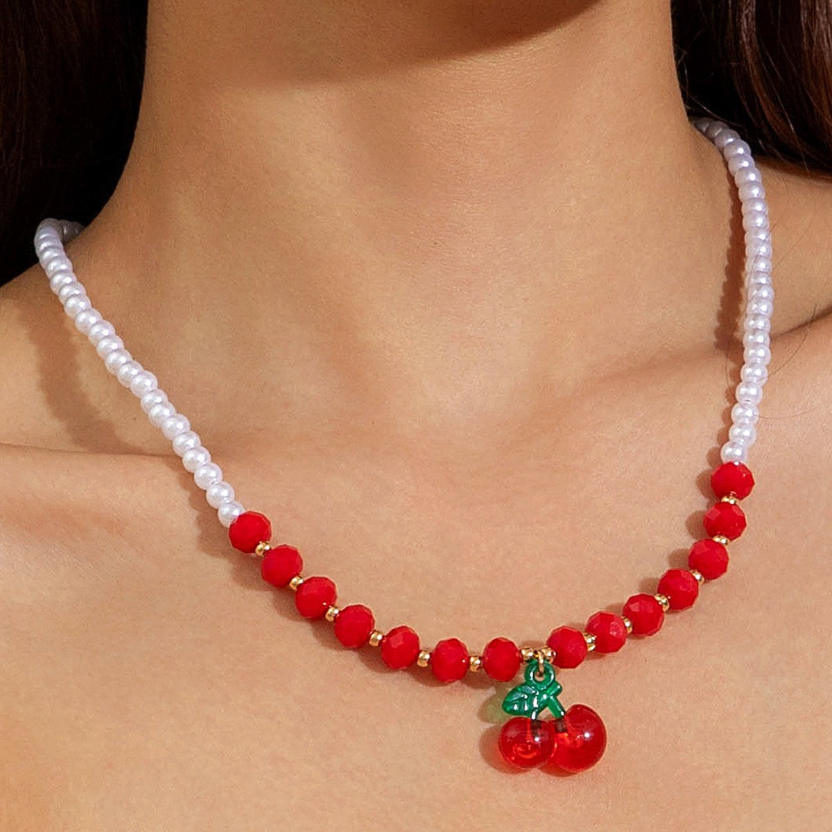 European and American Style Jewelry Light Luxury Imitation Pearl Cherry Necklace High-End Versatile Grass Multi-Layer Stacking Necklace Wholesale - 图片 16