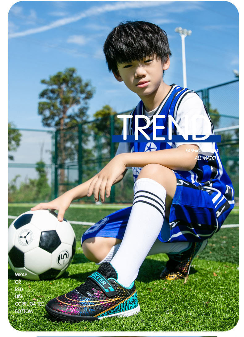 New Football Shoes for Men and Women, Children's Low-top Anti-collision Spike Magic Tape No-tie Grass Training Sports Shoes - 图片 22