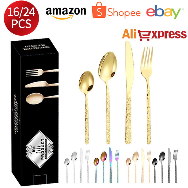 410Stainless Steel Cutlery Set Stone Pattern Knife Fork Spoon24Western-style dining set6Steak Knife and Fork for One Person