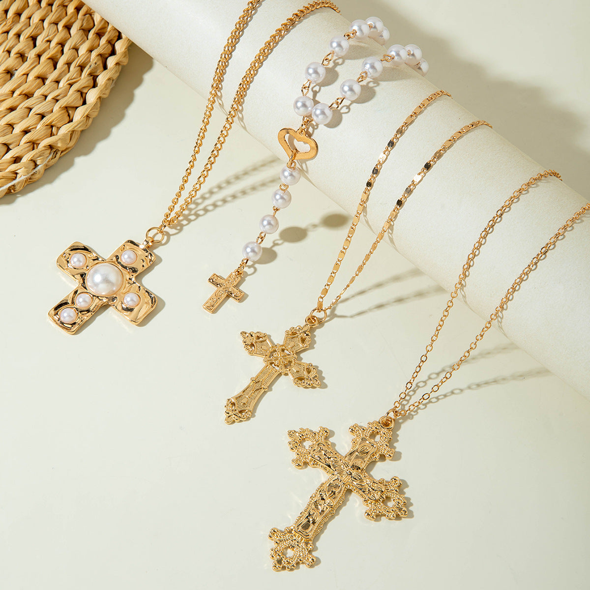 European and American Retro Hollow Diamond Cross Pendant Necklace Gothic Style Black Layered Wear Y Type Necklace - 图片 73