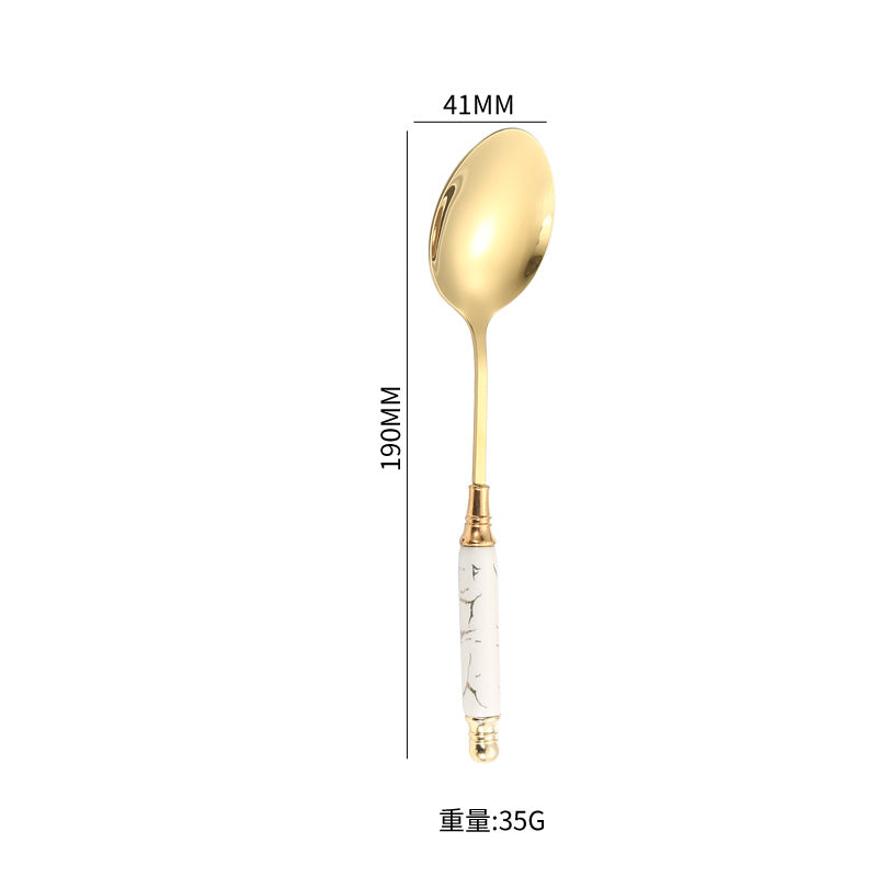 Stainless Steel Cutlery Restaurant Western Steak Knife Fork Imitation Marble Pattern Ceramic Handle Knife Fork Spoon Tea Spoon Tea Fork Set - 图片 22
