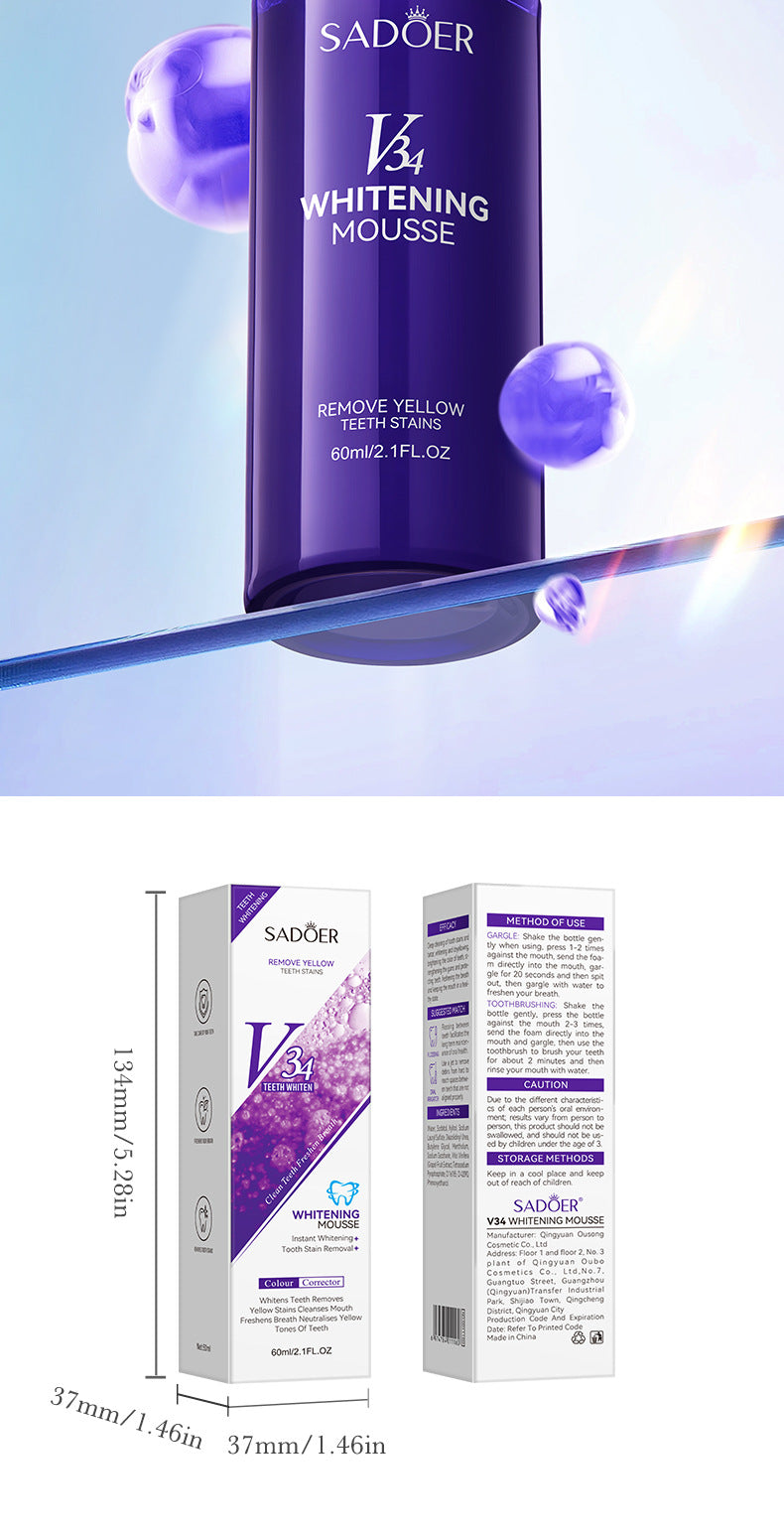 V34Whitening Foam Toothpaste SADOER Clean Teeth Clean Mousse Cross-Border Foreign Trade Wholesale - 图片 21