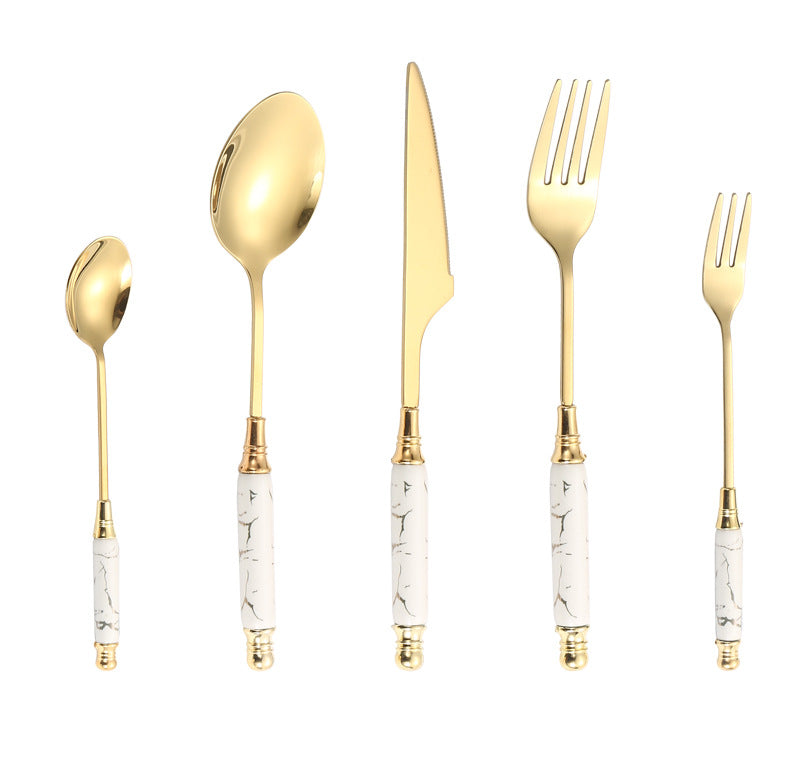 Stainless Steel Cutlery Restaurant Western Steak Knife Fork Imitation Marble Pattern Ceramic Handle Knife Fork Spoon Tea Spoon Tea Fork Set - 图片 40