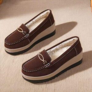 Winter Fleece-Lined Warm Cotton Shoes for Women, Soft Sole Wedge Thick Sole Platform Shoes, Slip-On Mom Shoes