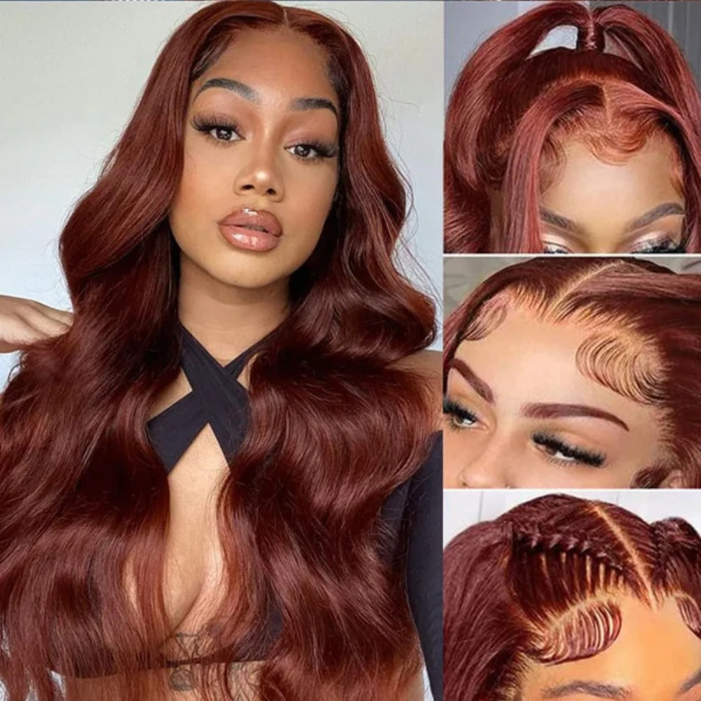 13*4Amazon European and American Wig Women's Synthetic Fiber Front Lace Long Curly Hair wig Reddish Brown Big Wave Headband - 图片 6