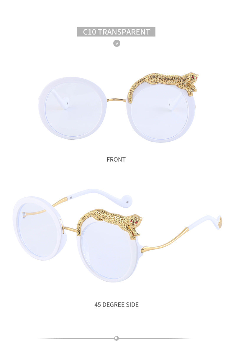 2025New Anti-Blue Light Glasses for Women Leopard Head Diamond-Studded European and American Round Frame Sunglasses Trendy Large Frame Sunglasses High-End Feel - 图片 37