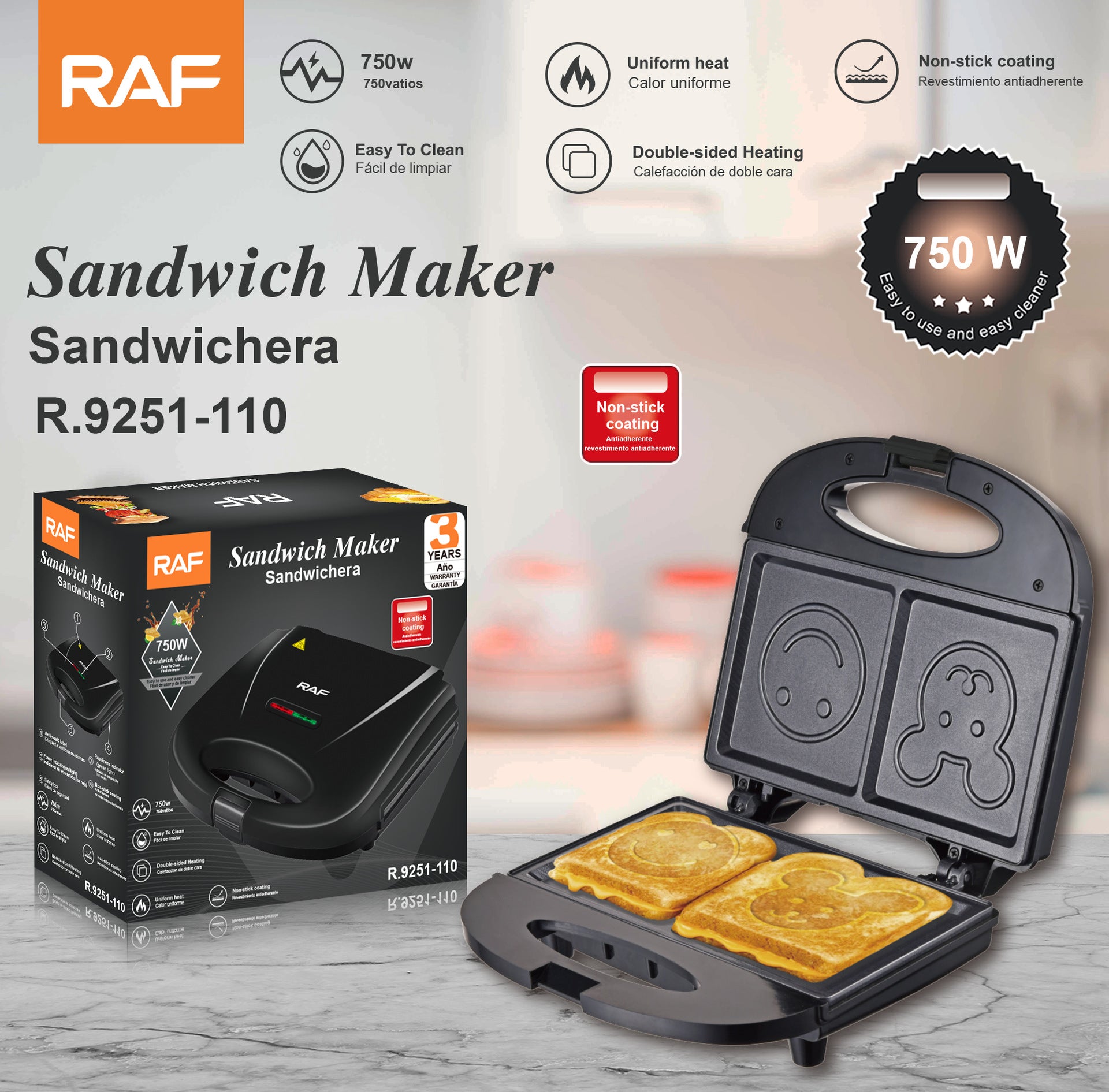 EU Standard Smiling Face Machine Sandwich Bread Baking Cute Toaster Household Multi-Functional Toasting Machine R.251 - 图片 18