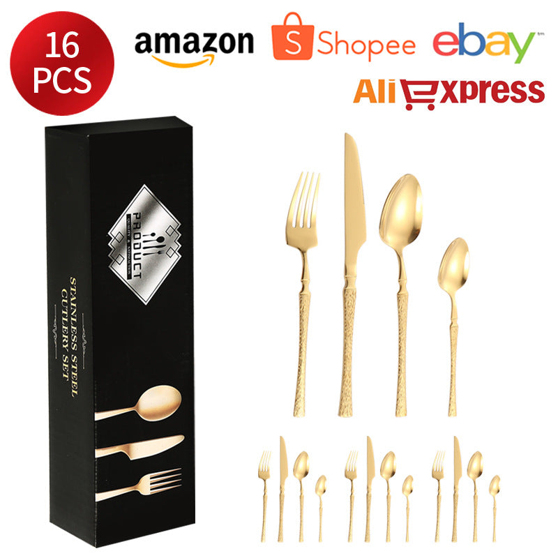 410Stainless Steel Cutlery Hotel Restaurant Hammered Knife Fork Spoon Set Western Small Waist Bark Pattern Steak Knife Fork - 图片 22